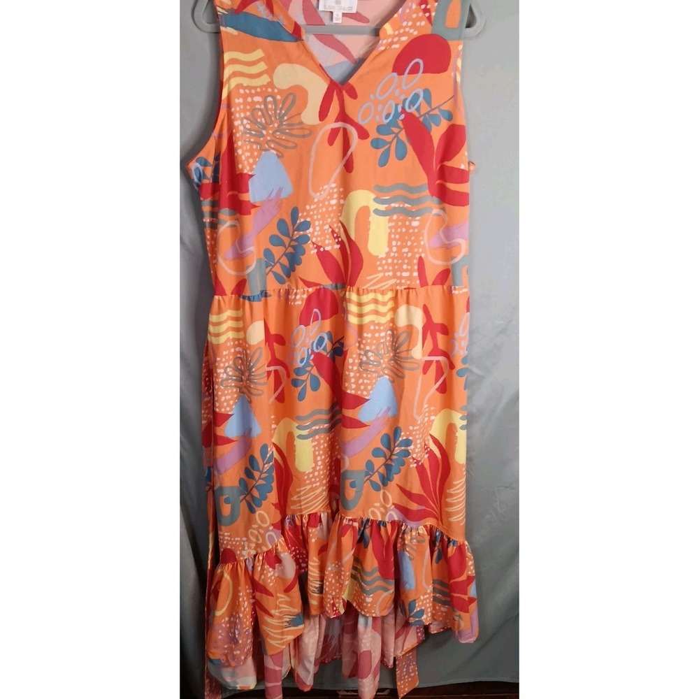 Susan Graver Sz 1X Liquid Knit Sleeveless Maxi Dress Tiered Ruffles Beach Belt